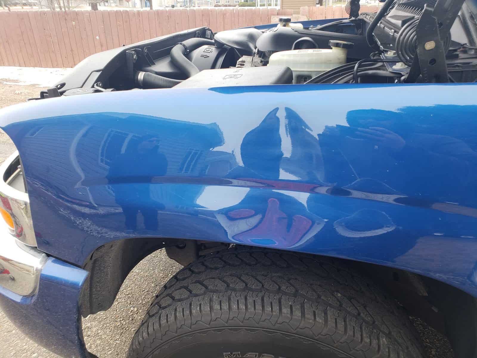 Large fender accident in process of being repaired