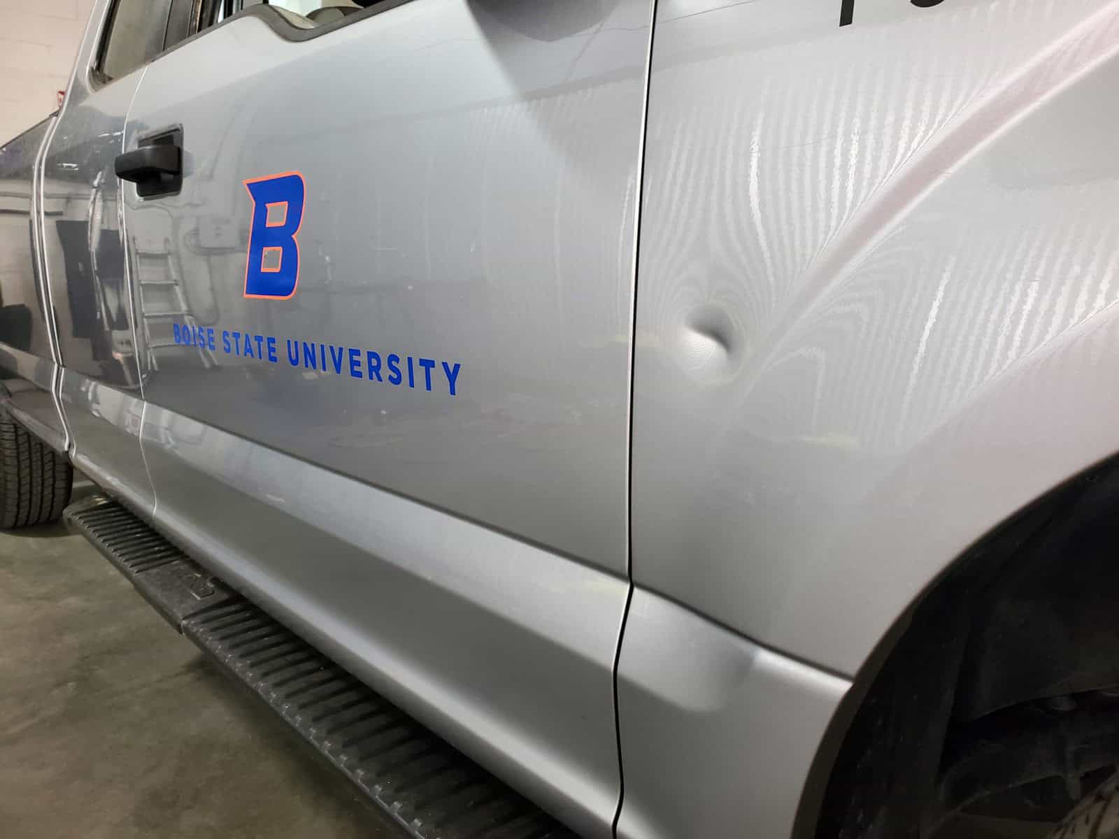 extremely deep sharp dent in aluminum Ford F150 fender