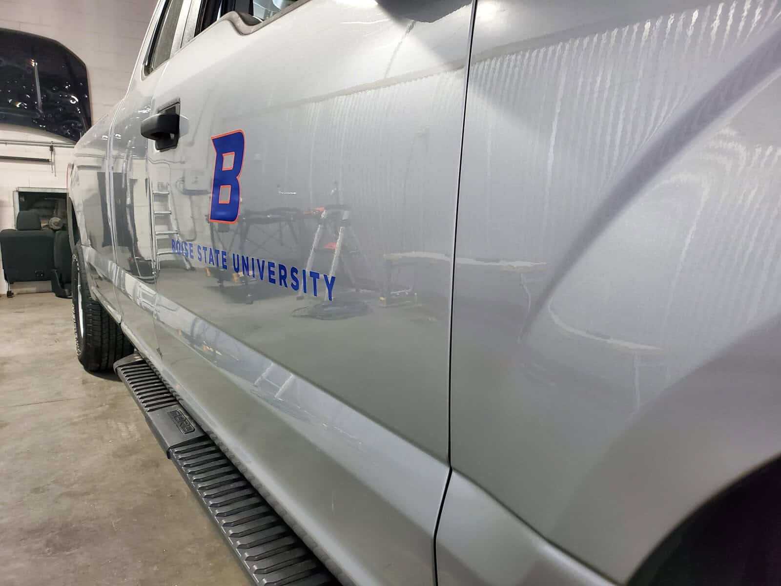 extremely deep sharp dent in aluminum Ford F150 fender repaired with autobody paintless dent repair